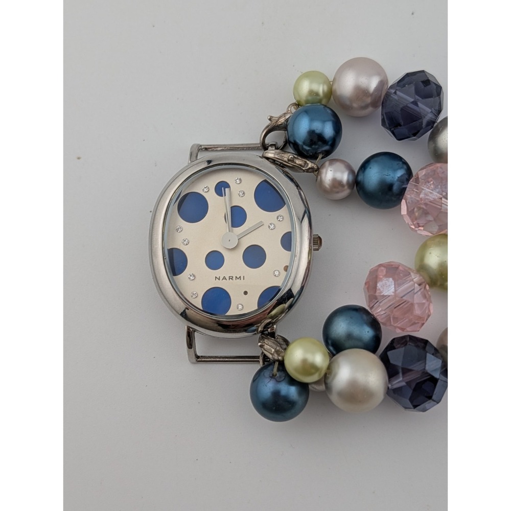Narmi Chunky Bracelet Beaded‎ Watch 40mm Case Stretch Band- New Battery